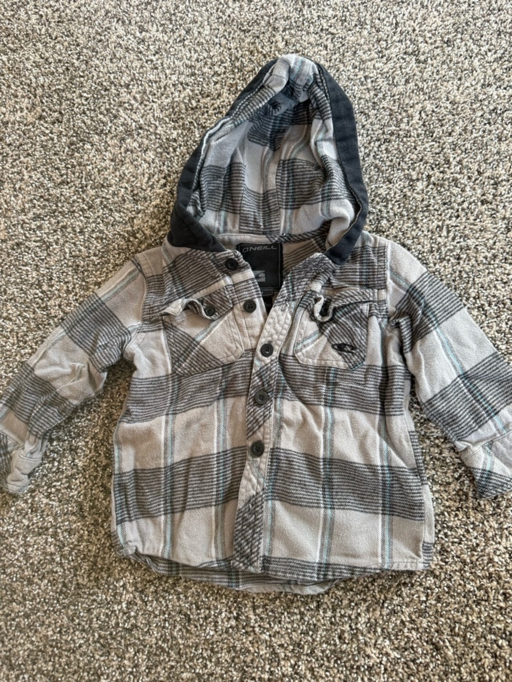 O'Neill Baby Boy Toddler Boy Gray Plaid Hooded Shirt Jacket Size 18 Months